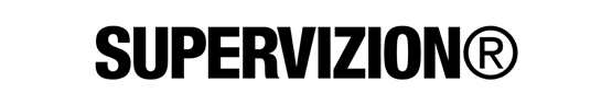 SUPERVIZION varumärket i svartvit version, med R tecken som symboliserar att varumärket är registrerat.